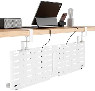 PEGZONE Under Desk Cable Management Tray, 30.2" No-Drill C-Clamp Pegboard