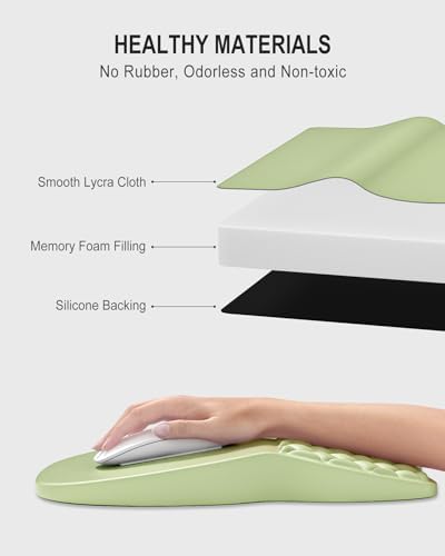 Auhoahsil Ergonomic Mouse Pad with Wrist Rest, Comfortable Slope Computer Mouse Mat with Wrist Support, Memory Foam Filling, Non-Slip Silicone Base, Pain Relief for Gaming Work, 8" x 12", Light Green