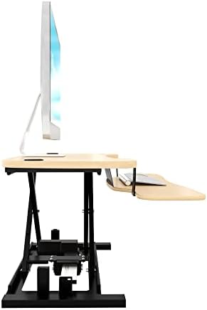 VERSADESK PowerPro Elite 48” x 24" – App Controlled X-Large Electric Standing Desk Converter w/USB Charging Port. Raises up to 20”. Fully Assembled – Includes LED Lights. Supports 80 lbs. – Maple