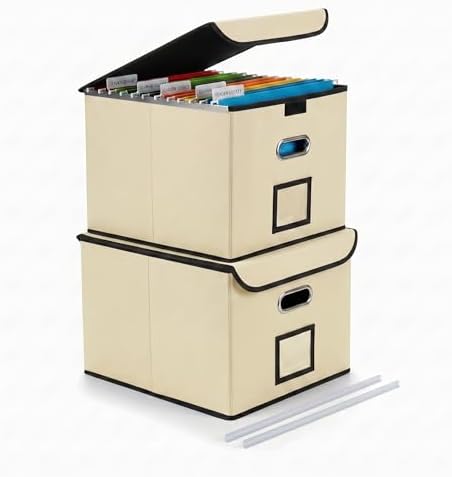 CADONO File Organizer Box with Lid (Beige, 14.9 x 12.59 x 10.8 inch)