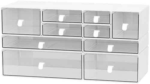 White & Clear 10-Drawer Stackable Desk Organizer Storage Set