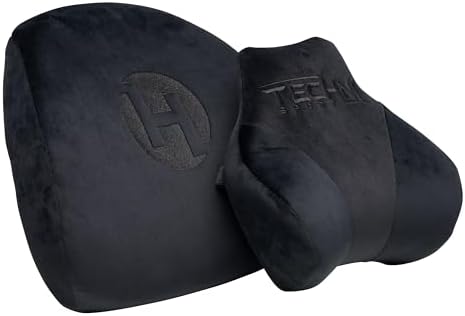 Techni Sport- GameON- Memory Foam Neck & Lumbar Pillow Set for Gaming Chair, Gaming Setup, Gaming Accessories (Black)