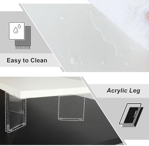 TEAMIX White Dual Monitor Stand with Acrylic Leg & Drawer & Phone Holder