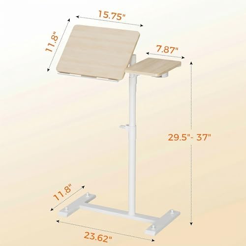 Aothia Small Standing Desk Rolling Table Adjustable Height, Laptop Mobile Stand with Wheels, Overbed Table, Portable Computer Workstation with Tiltable Desktop for Teacher Classroom Home Office, Oak