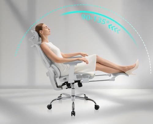 LuxErgo Big & Tall Ergonomic Mesh Office Chair 350lbs, High Back Reclining Gaming Desk Chair with 3D Headrest, Adjustable Armrests, Lumbar Support & Retractable Footrest, Gray