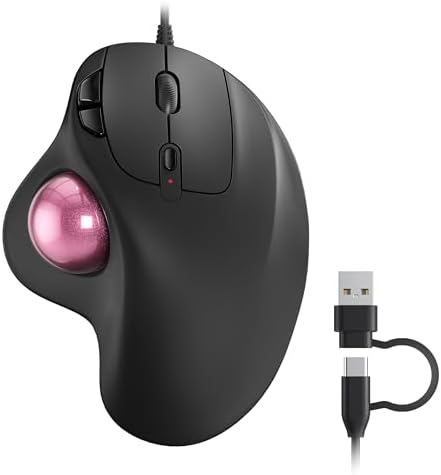 Nulea M509 Wired Trackball Mouse Ergonomic Thumb Control Type C USB-Pink