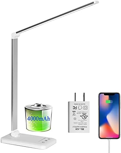 LED Desk Lamp, Eye-Caring Stepless Dimmable Office Table Lamp with USB Charging 4000mAh Battery, Foldable,Touch, 30/60minsTimer,5 Lighting Modes with 5 Brightness Levels