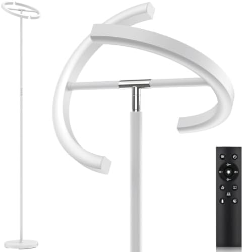 SIBRILLE White Floor Lamp, Modern Stepless Dimmable Standing Lamp 3000-6000K, 20W LED Rotatable Reading Tall Lamp, Touch & Remote Control Uplighter Floor Lamps for Living Room Bedroom Office