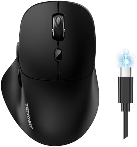 TECKNET Wireless Mouse Bluetooth 5.0/3.0 & 2.4G Rechargeable, Silent Clicks, Adjustable 4800 DPI, 6 Buttons, Ergonomic Design, Bluetooth Mouse for Laptop, Computer, ipad
