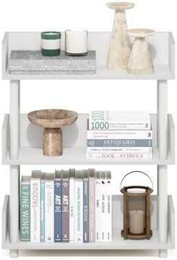 Furinno Turn-N-Tube 3-Tier Display Shelf, Storage Shelves, Book Shelf, Open Shelves with Rounded Corner Top Edges, for Organization and Storage, Living Room, Home Office, White