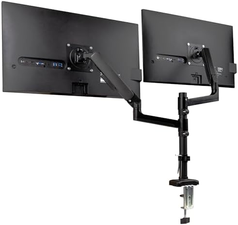 Mind Reader Dual Monitor Arm for 13–32 Inch Screens, Gas Spring VESA Desk Mount, ±180° Rotation, ±65° Tilt, ±180° Swivel, Holds up to 19.8 lbs Each, Integrated Cable Management, Black