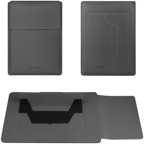 HoYiXi 15.6" Laptop Sleeve Case PU Leather with Stand Compatible with MacBook Pro 16/15.4'' MacBook Pro 15, Mac Air 15/ Dell, Matebook,Asus,15-16'' Laptop Bag,(Patent Pending),Gray