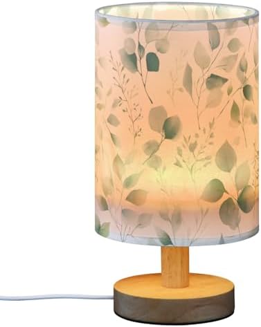 ALAZA Eucalyptus Leaves White Bedside Table Lamp with USB Port for Bedroom Nightstand Office Desk LED Bulb Included