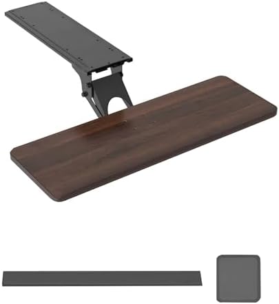Under Desk Adjustable Keyboard Tray, Slide-Out Keyboard Platform, 360° Swivel, Pull Out and Tilt Computer Keyboard and Mouse Holder, Office Ergonomic Keyboard Drawer(Brown,24x64cm/9.4x25.2in)