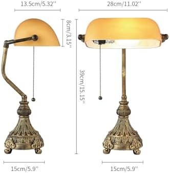 Vintage Amber Glass Bankers Desk Lamp,LED Bulb Included