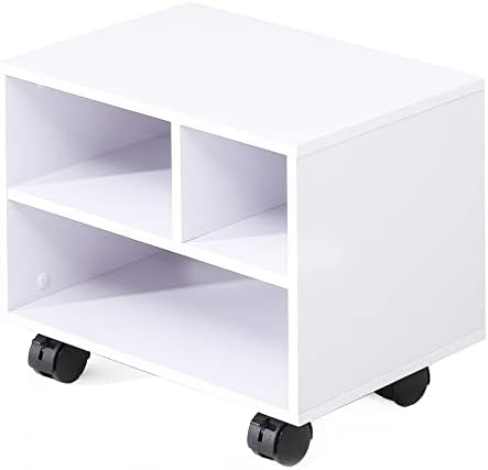 FITUEYES Printer Stand Under Desk, Small Wood Mobile Printer Table, White