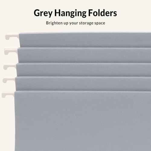 SUNEE 25 Pack Hanging File Folders, Gray Folders, Hanging File Folders Letter Size with 1/5-cut Tabs, Stay Organized for Your Home and Office Bulk File and Documents