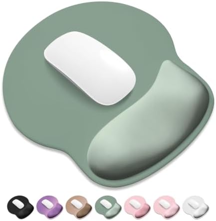 ITNRSIIET Ergonomic Mouse Pad with Wider Memory Foam Wrist Rest +17%, Curved Cushion Reduces Pressure 20%, Pain Relief, Non-Slip, Smooth, Cute Color Desk Accessory, 9.85 x 9 inch, Sage Mint