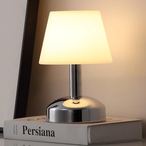 KDG Silver Cordless Small Table Lamp, Portable LED Dimmable Desk Lamp