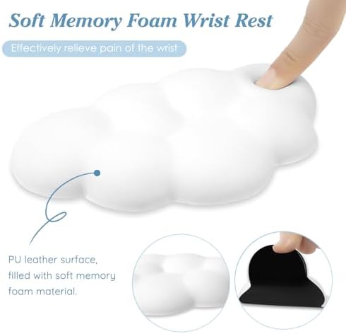 Cloud Wrist Rest Cushion for Mouse Ergonomic Soft PU Leather Memory Foam Wrist Pain Relief Mouse Wrist Support Pad with Anti-Skid Base for Office School Home Laptop & Computer Mouse (White)