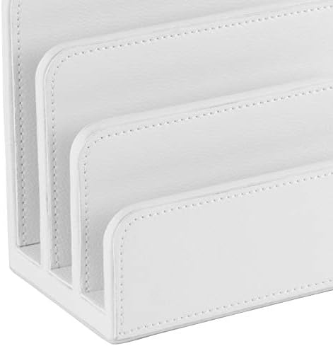 OSCO Faux Leather Mail Sorter & Envelope Organiser – Desk File Storage Stand with Display Slots – Modern Letter Holder Tray Minimalist Home & Office – White