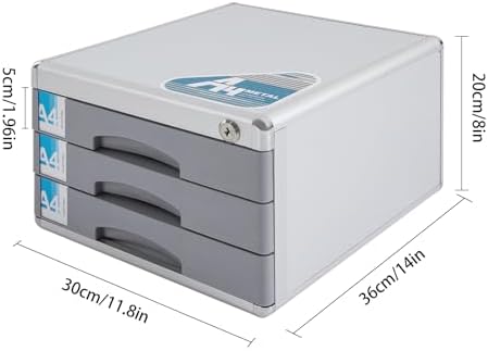 Desk Organizer with 3 Drawers, Metal Desktop Storage Cabinet File Holder with Locks and Keys, Storage Organizer Filing Case for Office Bedroom Home, Silver & Grey