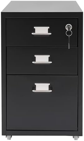 CNCEST 2-Drawer Vertical File Cabinet Metal Mobile Filing Cabinet with Lock Rolling File Drawer Cabinet Under Desk Sturdy Steel Storage Unit with Glide Drawers Lockable Wheels for Home Office (Black)