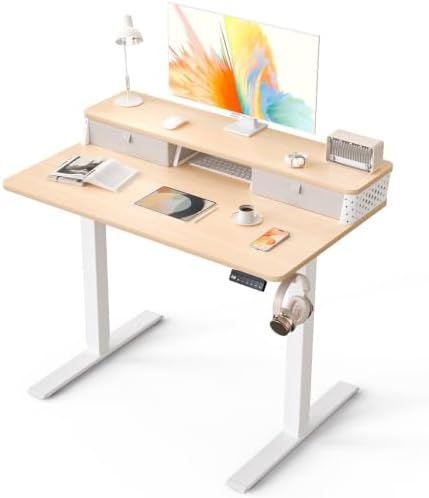 Kingant 40x24 Inch Electric Standing Desk with Dual Drawers, Nature