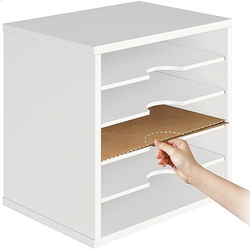 Ballucci File Organizer Paper Sorter, 5 Tier Adjustable Shelves Office Desk Organizer, 13 5/8" x 9 1/4" x 12", White