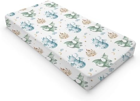 Cute Watercolor Dragon Castle Pattern Baby Changing Pad Cover, Unisex Dragon Moon Star Cloud Nursery Diaper Changing Table Pad Mat Sheet for Boys Girls-16x32