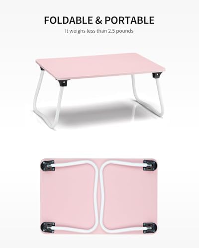 Ruxury Foldable Lap Desk Laptop Stand Bed Desk Table Tray, Breakfast Serving Tray, Portable & Lightweight Mini Table, Lap Tablet Desk for Sofa Couch Floor - Pink