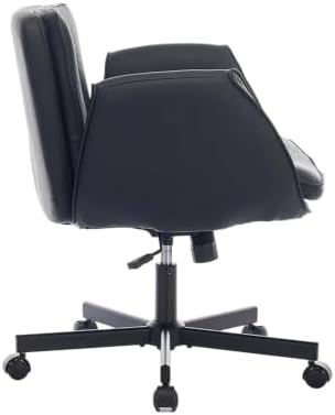 Criss Cross Chair with Lumbar Airbag & Folding Arms Relieve Back Pain, Wide Cross Legged Office Chair for Home Office, Comfy Swivel Desk Chair with Wheels, 5 Level Adjustable Armrest, Leather(Black)
