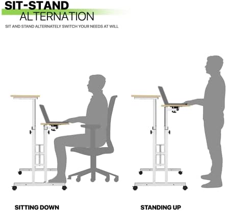 Magshion Rolling Standing Desk with Wheels, Height Adjustable Laptop Desk for Walking Pad, Mobile Workstation with Tilt Top, 28" to 46" Height Range for Home Office & Small Spaces, Natural