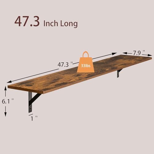DINZI LVJ Long Wall Shelves, 47.3Inch Wooden Wall Mounted Shelves, Set of 4