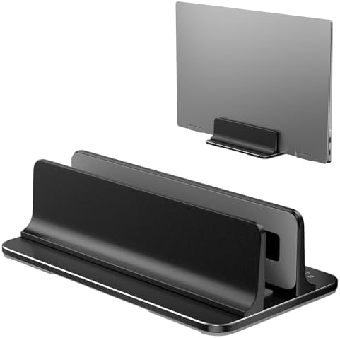 Vertical Laptop Stand for Desk Aluminum Book Holder with Adjustable Slot Desktop Accessories for MacBook Pro/Air Gaming Laptops, Black