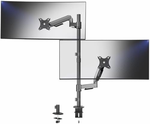 VIVO Dual Monitor Arm Extra Tall Mount for Screens up to 32 inches, Mechanical Height Adjustment, Full Articulating Heavy Duty VESA Stand with Desk C-clamp and Grommet, STAND-V012K