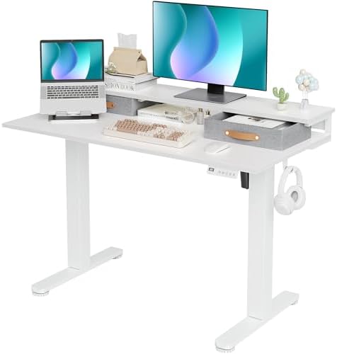 Claiks 48''*24'' Electric Standing Desk with Drawers, White