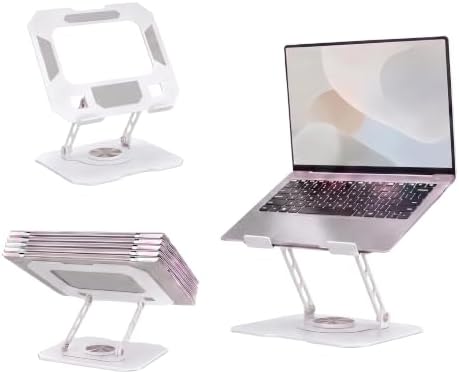 Laptop Stand for Desk - Ergonomic All Metal Computer Riser, 360° Rotating & Adjustable & Foldable, with Large Hollow Cooling, Stable Holder for MacBook, Dell, HP, Notebook(10-17"), Wht