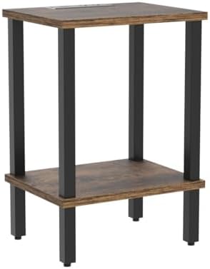 TUTOTAK End Table with Charging Station, Side Table, Nightstand