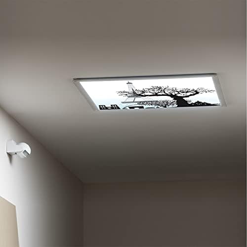 Fluorescent Light Cover Decorative Ceiling Light Filters,Paris Pattern,for Classroom Office Hospitals Home Ceiling Decorative,2ft x 4ft,Black Pale Grey Pale