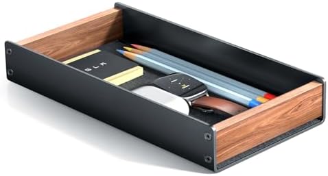 UPERGO Walnut & Aluminum Desk Drawer Organizer, Valet Tray Catchall for Men