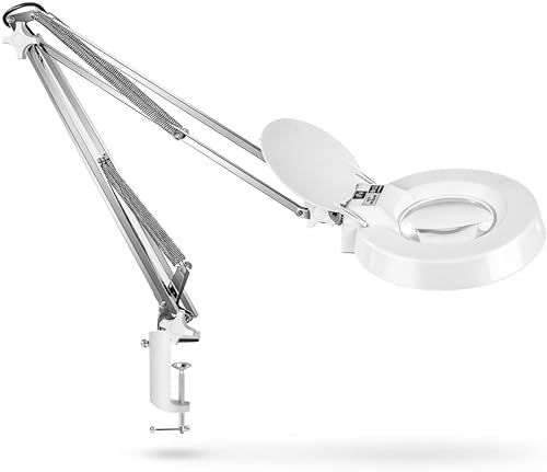 10X Magnifying Glass with Light, Clamp-on Desk Magnifier Lamp with Real Glass Lens and Adjustable Swing Arm for Reading, Crafts, Repair, Inspection and Close Work