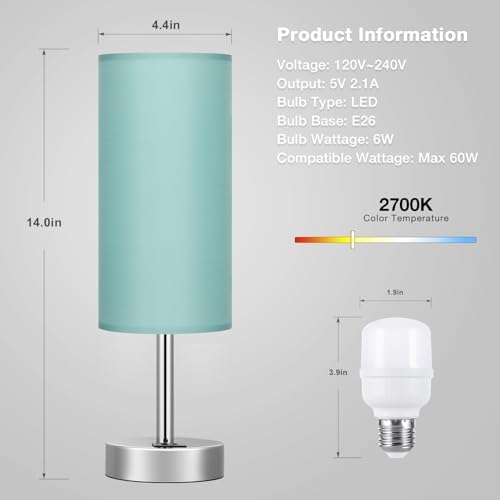 Teal Touch Table Lamp for Bedroom - Bedside Desk Lamp for College Dorm