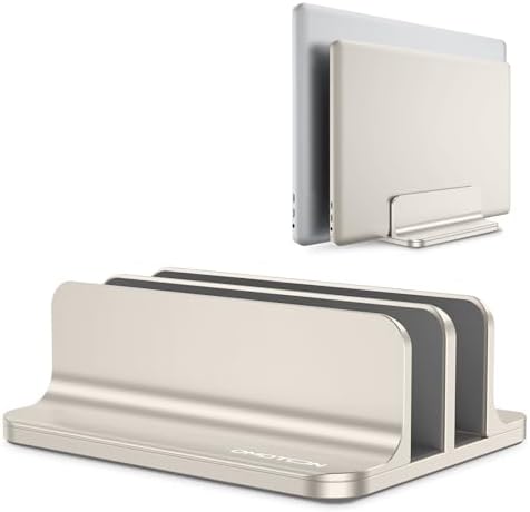 OMOTON Dual Vertical Desk Laptop Stand Holder, Fits MacBook Air, Starlight