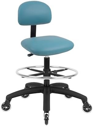 FSS Series Square seat Tall (25"-35") seat Height Chair. Vinyl-for Office, Garage, Desk, Shop, Computer, Doctor, Medical, Easy to Clean! 18" Footring (Aqua, Tall, Rubber Roller Casters)