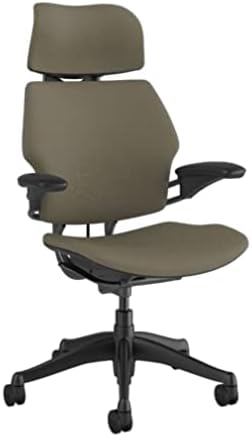 Humanscale Freedom Office Chair with Headrest - Ergonomic Work Chair with Standard Height Adjustable Duron Arms - Wheels for Carpet - Graphite Frame with Driftwood Corde 4 Fabric
