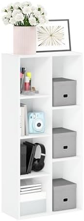 Furinno LUDER Book Shelf, 7-Cube Bookshelf, Bookcase with Open Shelves, 9.4 x 19.5 x 41.7, Easy Assembly, for Living Room, Bedroom, Home Office, White