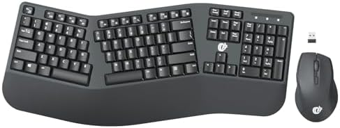 FOPETT Wireless Ergonomic Keyboard for PC, 2.4G Full Size Wireless Keyboard and Mouse Combo, Comfortable Natural Split Keyboard Mouse for Windows Computer Desktop Laptop