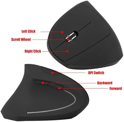 Goshyda 2.4GHz Ergonomic Vertical Gaming Mouse, High Control, and Feeling, Long Time Use with 800 1200 1600 DPI, 10m Distance (Black)