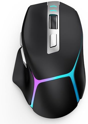 JOYACCESS Wireless Bluetooth Mouse, Rechargeable Wireless Mouse with LED, Three Mode Bluetooth, 2.4G & Wired, Silent, Wireless Ergonomic Mouse for Laptop, PC, MacBook, iPad, Tablet (Black)